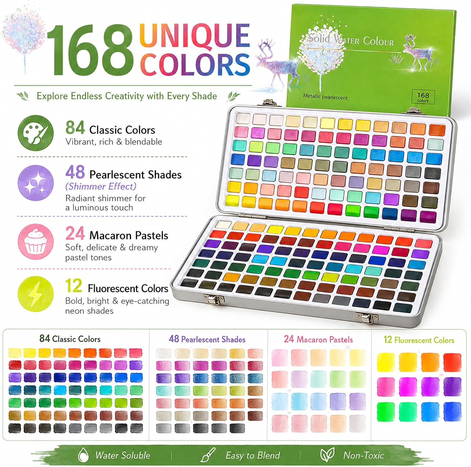 Professional 168-Color Watercolor Paint Set - Hình 3