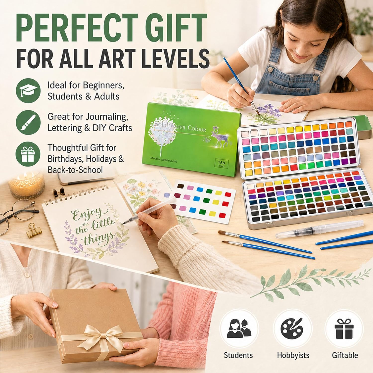 Professional 168-Color Watercolor Paint Set - Hình 7