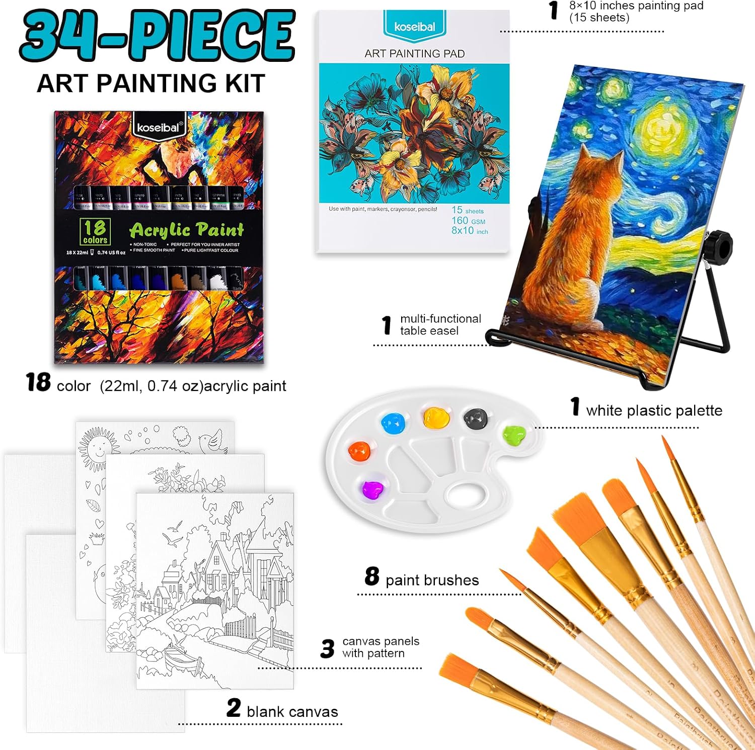 Koseibal 34-Piece Acrylic Art Kit - Hình 2